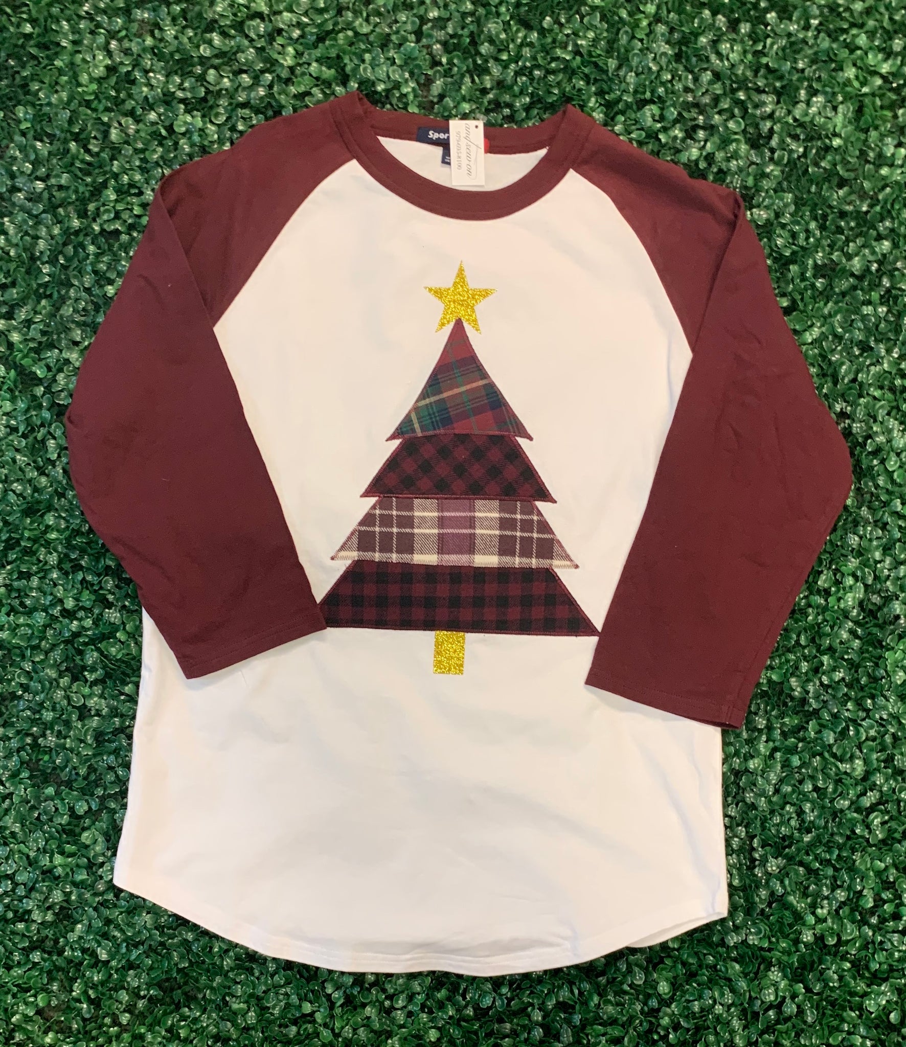 Maroon Christmas Tree Baseball Shirt