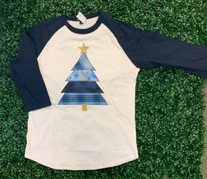 Blue Christmas Tree Baseball Shirt