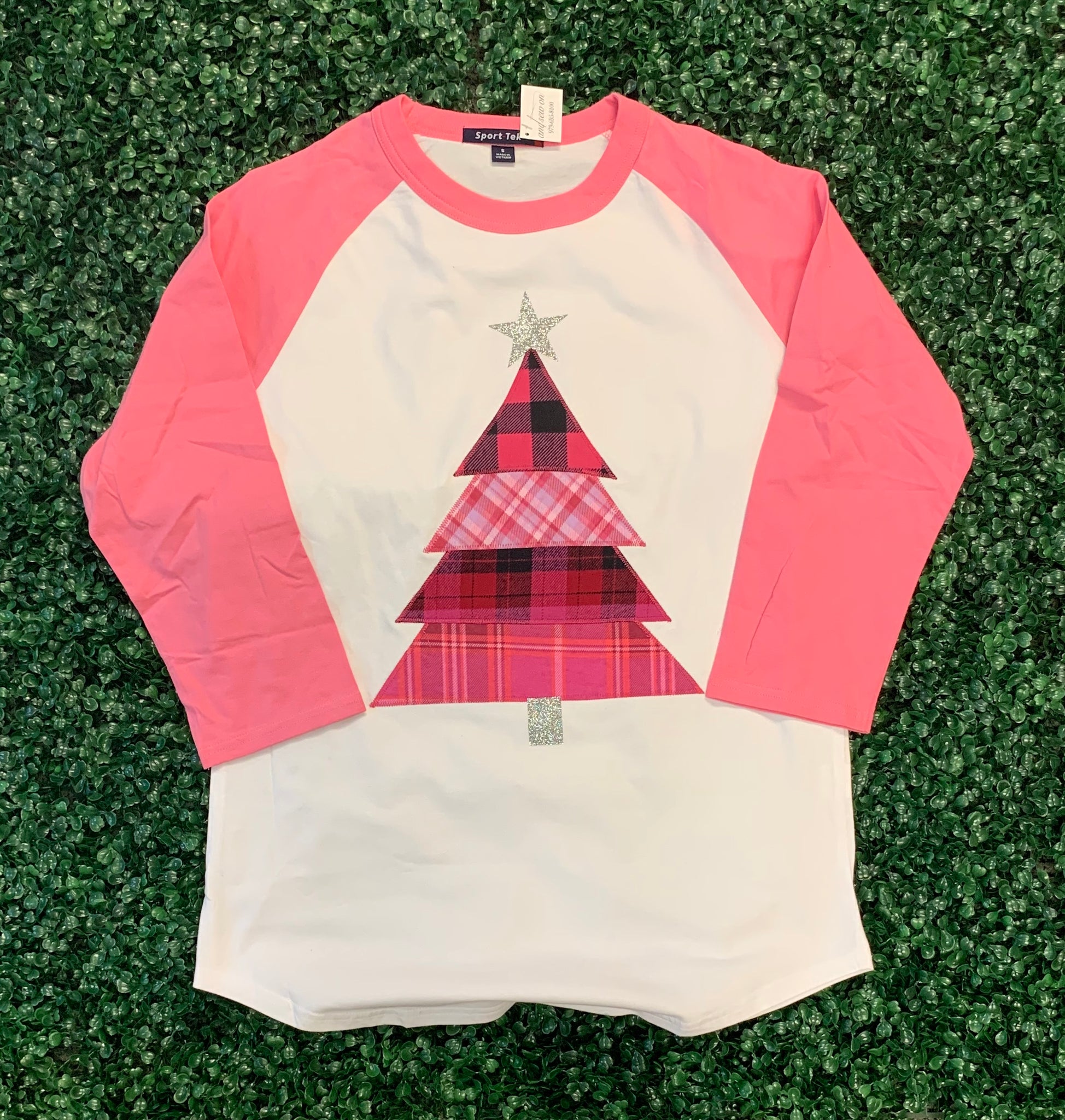 Pink Christmas Tree Baseball Shirt