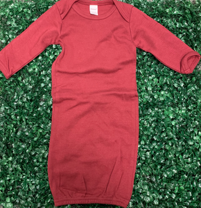 Maroon 0-3M Long Sleeve Nightgown